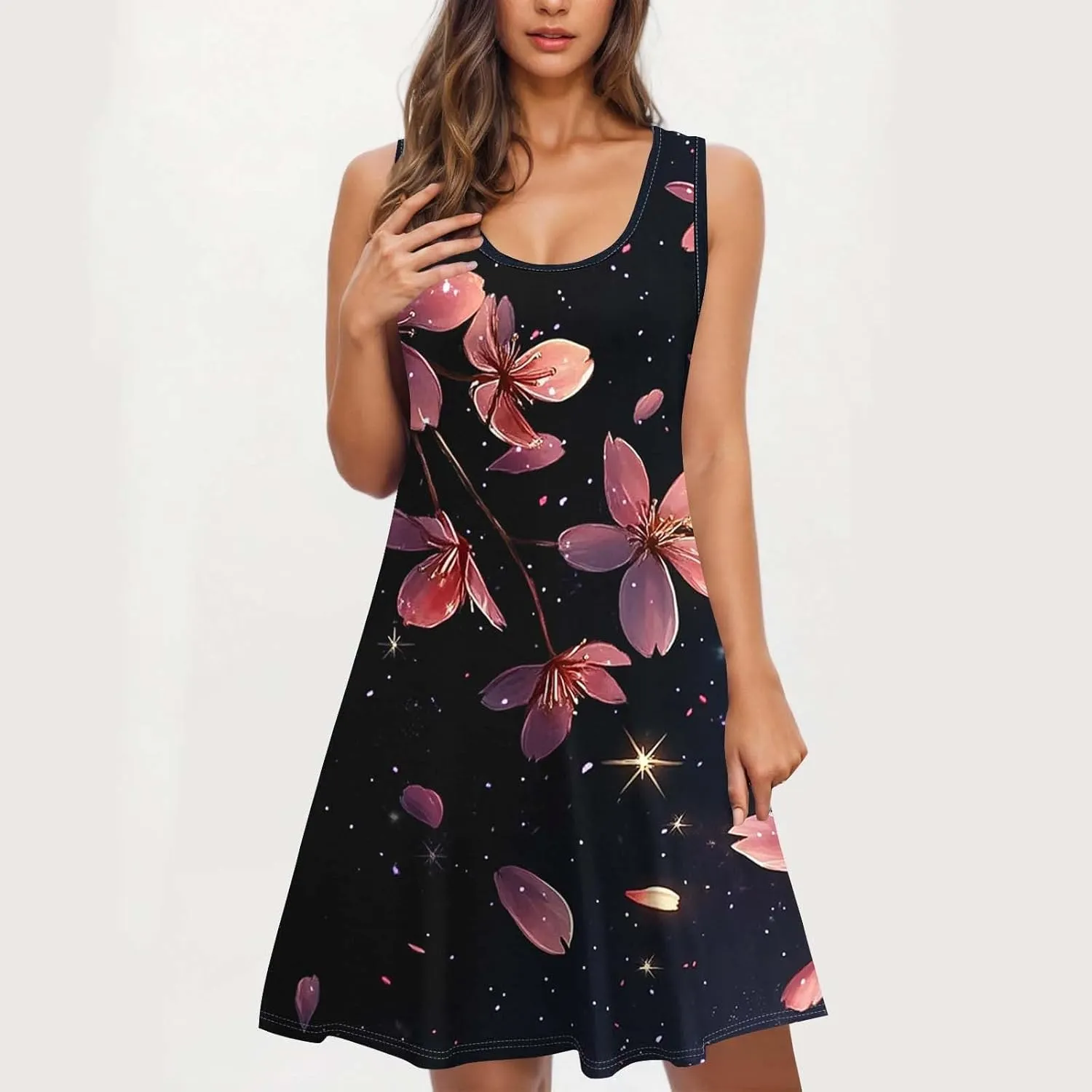 Midi Dresses for Women Summer Boho Floral Print Sleeveless Tank Dresses A-Line Casual Sundress Beach Cover Ups