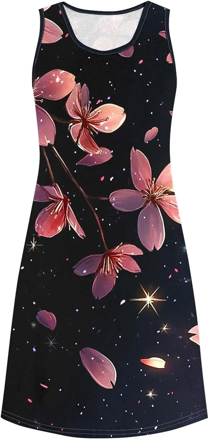 Midi Dresses for Women Summer Boho Floral Print Sleeveless Tank Dresses A-Line Casual Sundress Beach Cover Ups