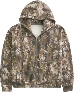 MISSACTIVER Camo Zip Up Hoodie Women Men Maple Leaf Print Fleece Oversized Hooded Sweatshirt Long Sleeve Jackets