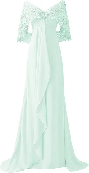 NABN Mother of The Bride Dresses with Lace Cape Long Chiffon A-line Elegant Formal Evening Gowns