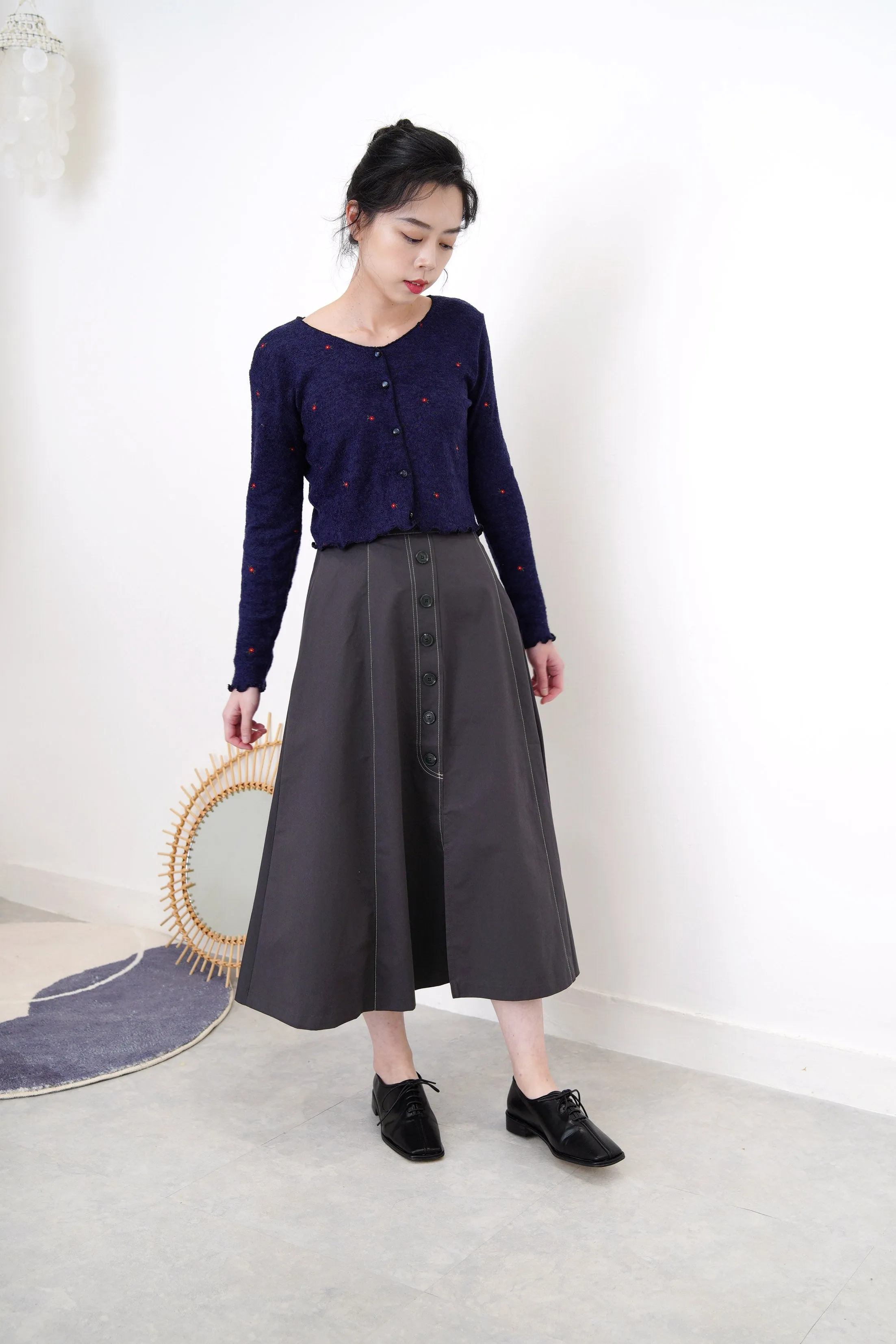 Navy cardigan w/ floral embroidery