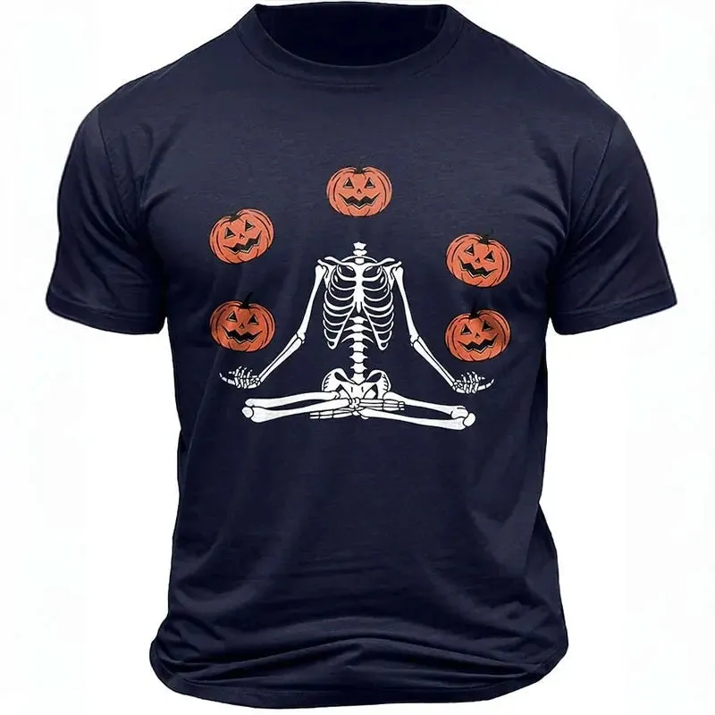 New Retro Halloween Pattern Printed Short-sleeved Fashionable Versatile Round Neck T-shirt Tops Men's Street Fun Holiday Costume