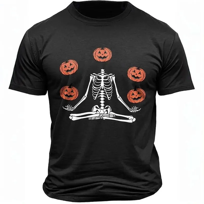 New Retro Halloween Pattern Printed Short-sleeved Fashionable Versatile Round Neck T-shirt Tops Men's Street Fun Holiday Costume