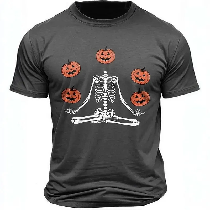 New Retro Halloween Pattern Printed Short-sleeved Fashionable Versatile Round Neck T-shirt Tops Men's Street Fun Holiday Costume