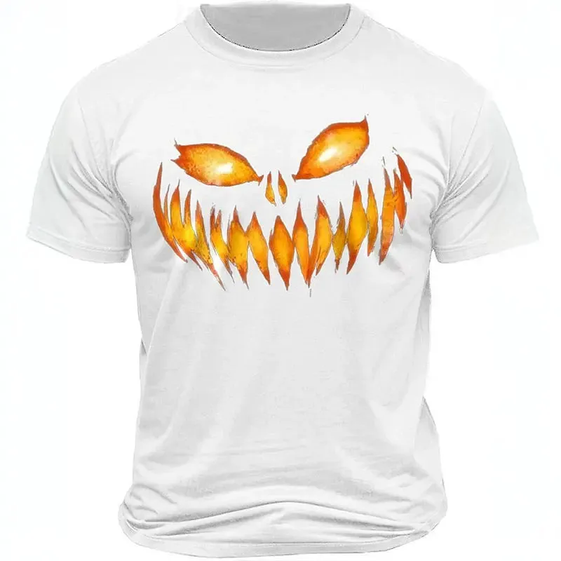 New Retro Halloween Pattern Printed Short-sleeved Fashionable Versatile Round Neck T-shirt Tops Men's Street Fun Holiday Costume