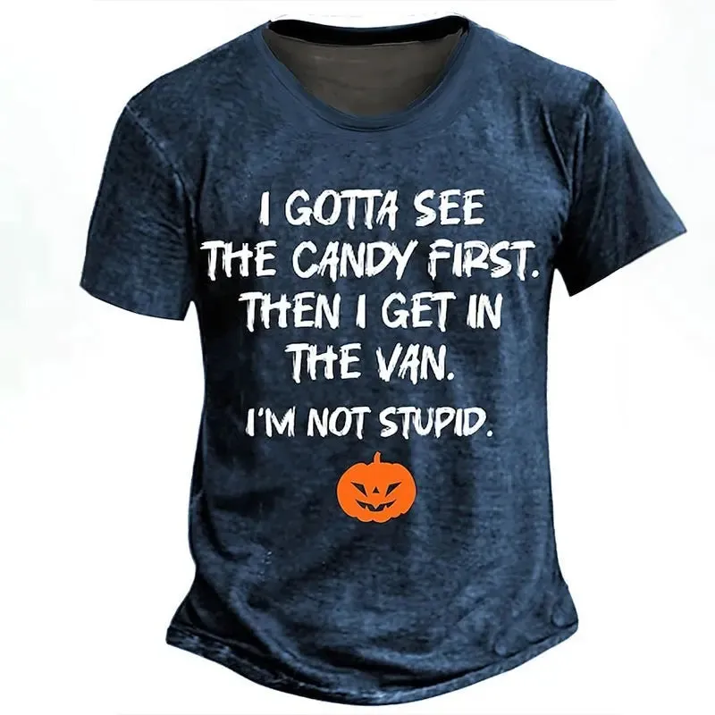 New Retro Halloween Pattern Printed Short-sleeved Fashionable Versatile Round Neck T-shirt Tops Men's Street Fun Holiday Costume