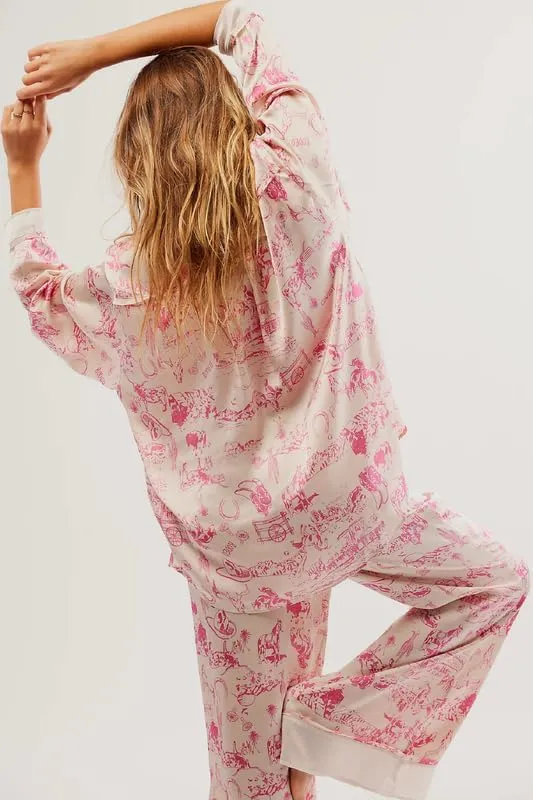NUFIWI Women Cute Graphic 2 Pieces Pajama Sets Animal Graffiti Long Sleeve Shirts Elastic Waist Pants Sleepsuit Loungewear