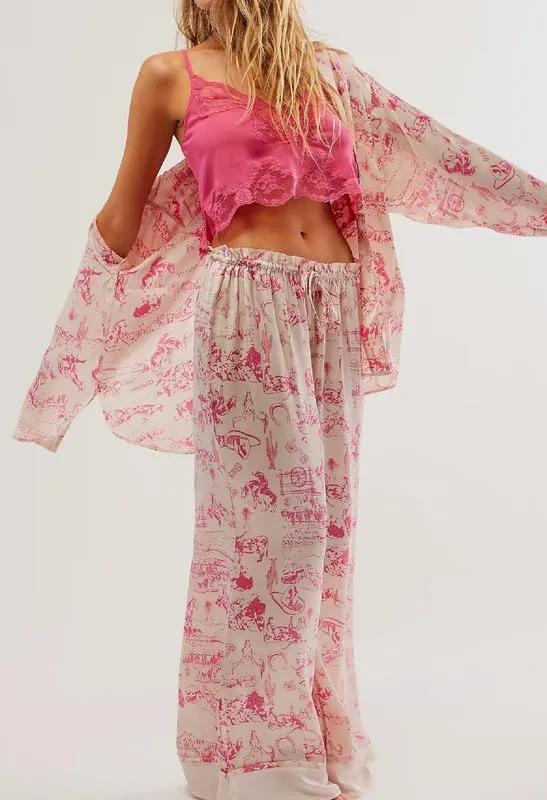 NUFIWI Women Cute Graphic 2 Pieces Pajama Sets Animal Graffiti Long Sleeve Shirts Elastic Waist Pants Sleepsuit Loungewear