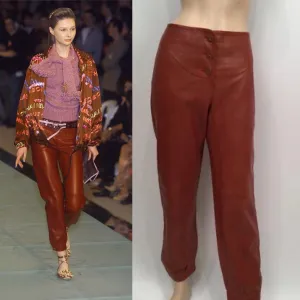 NWT New with Tags Chanel 01A, 2001 Fall Autumn Vintage Leather Pants Leggings Rust Color FR 40 US 2/4/6