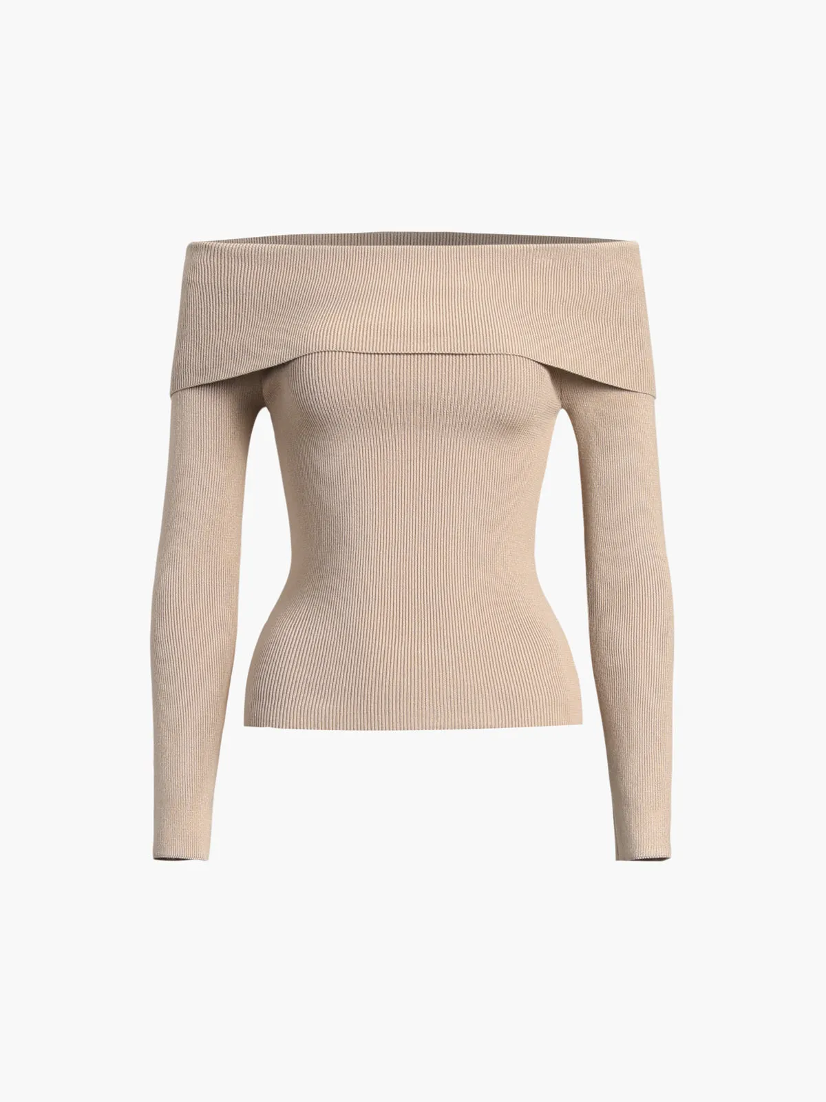 Off Shoulder Overfold Trendy Long Sleeve Knit Top