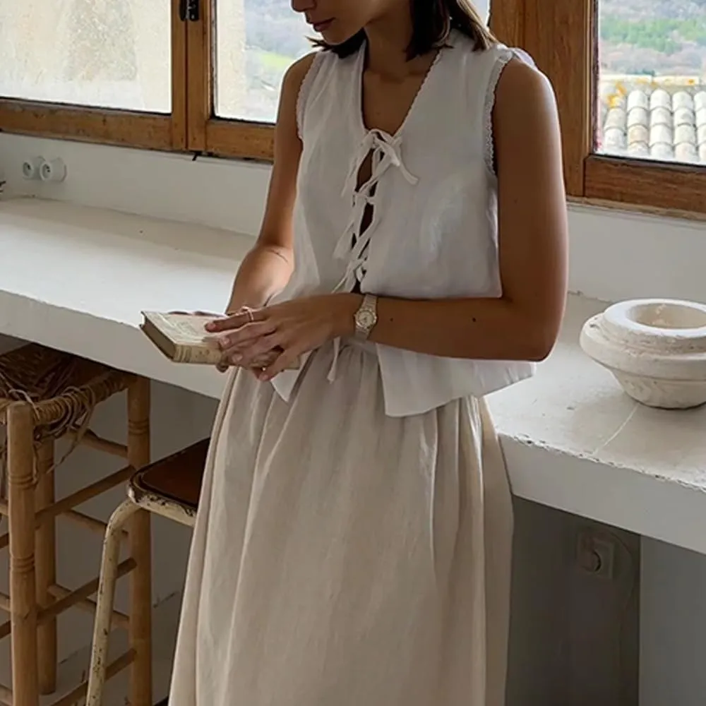 Old Money Two Piece Set - Boho Maxi Skirt & Linen Vest for Women Summer Going Out