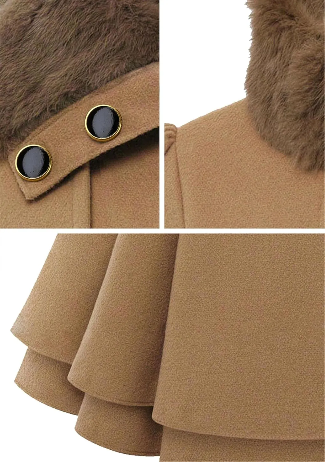 OMZIN Women's Long Shaggy Belted Pea Coat Slim Faux Fur Collar Coat Bridal Jacket with Belt