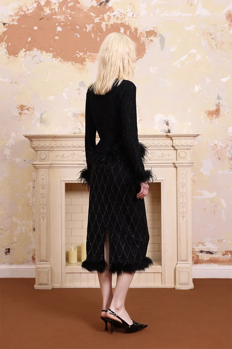 Ostrich Feather Hem Cardigan