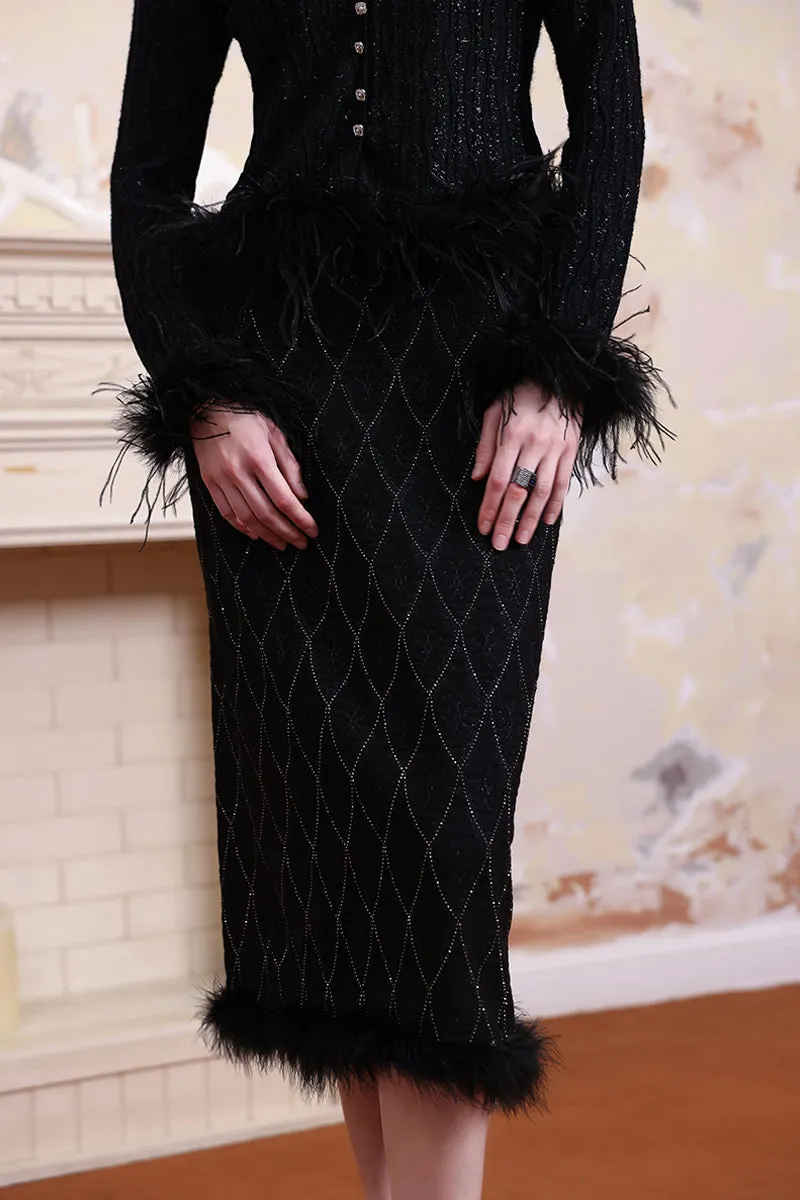Ostrich Feather Hem Cardigan