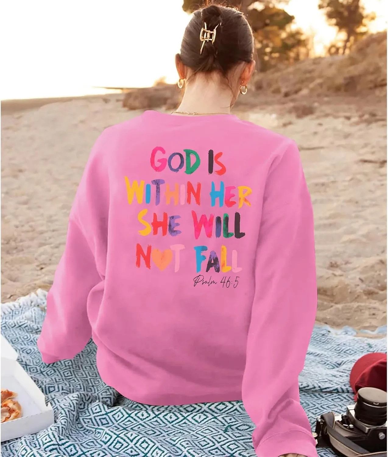 Oversized Christian Sweatshirts Women Faith Jesus Bible Verse Shirts God Is Within Her Inspirational Pullover Tops