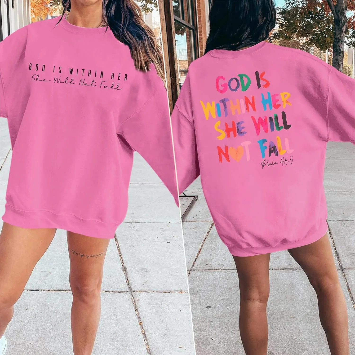 Oversized Christian Sweatshirts Women Faith Jesus Bible Verse Shirts God Is Within Her Inspirational Pullover Tops