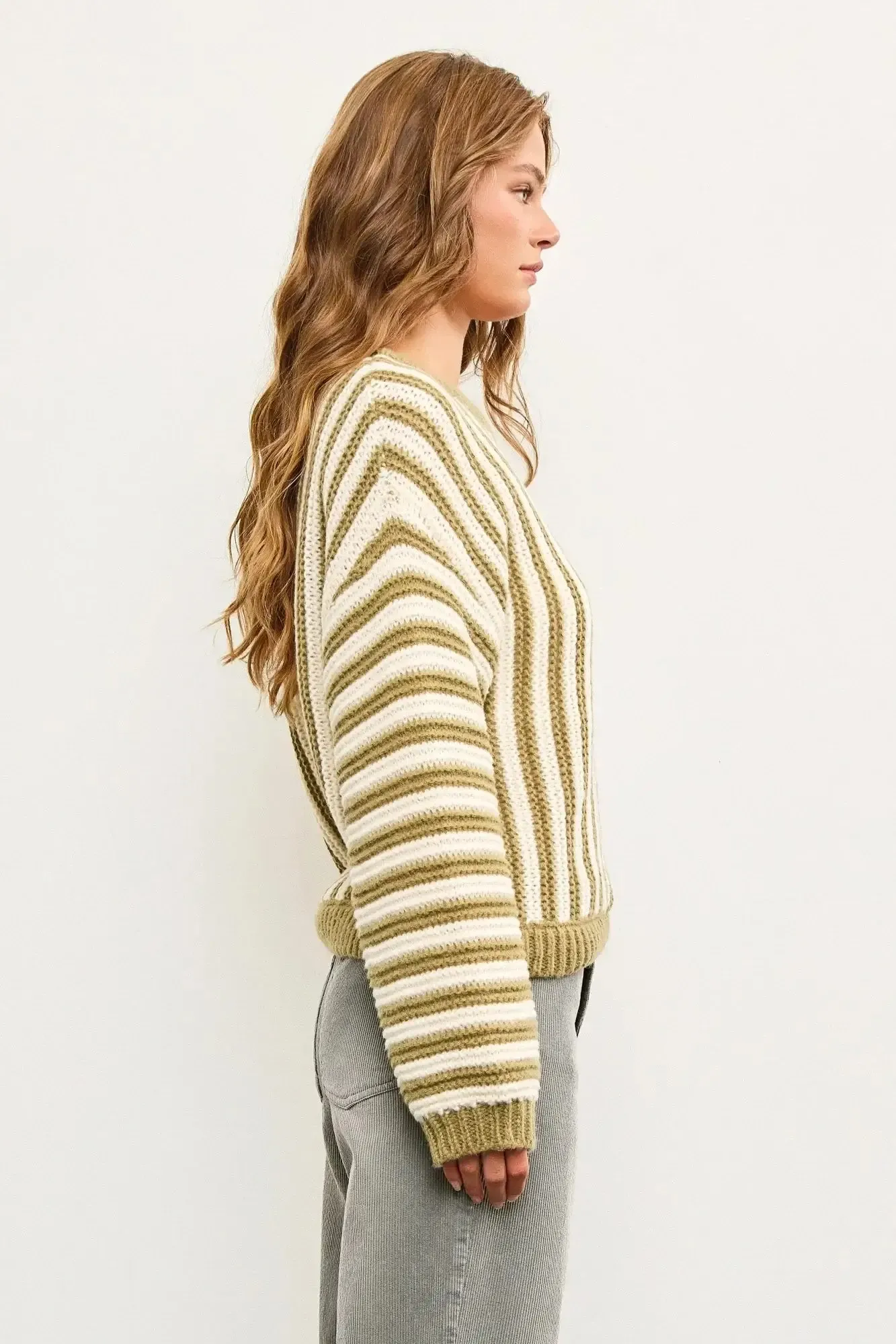 OVERSIZED CREW NECK STRIPED HEAVY SWEATER TOP