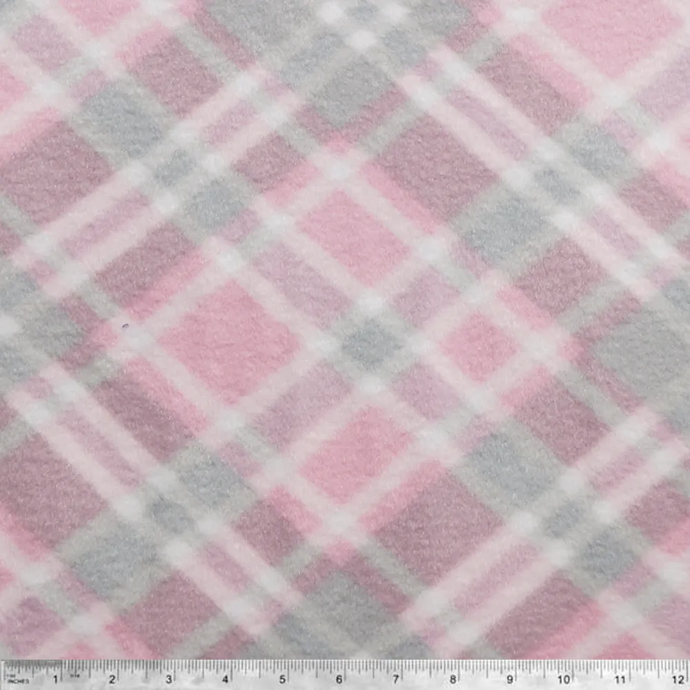 Pink and Gray Argyle Anti-pill Fleece Fabric