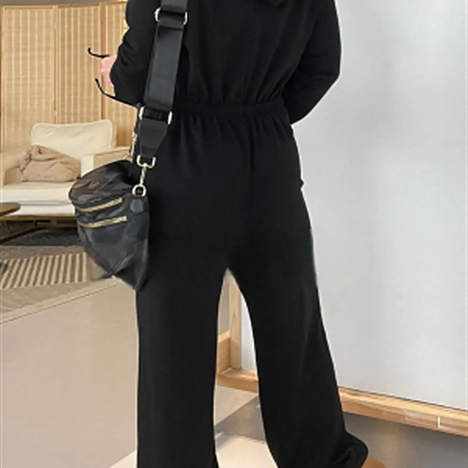 Pinklaura Cozy Days French Terry Jumpsuit, Women's Casual Long Sleeve Hooded Jumpsuits, with Pockets