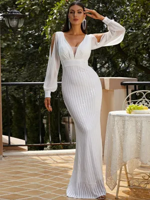 Plunge Zip-Back Split Sleeve Dress