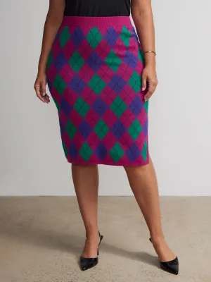 Plus Argyle Knit Pencil Skirt