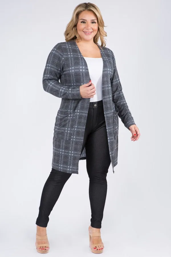 Plus Size Crosshatch Plaid Cardigan