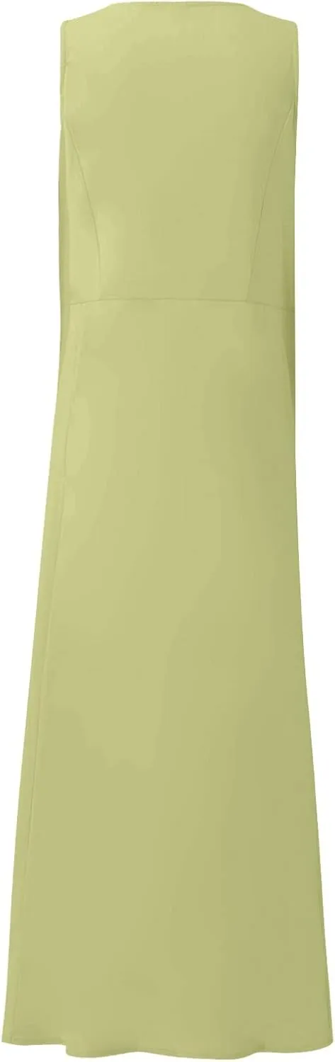 Plus Size Dresses for Curvy Women Summer Casual Sleeveless Cotton Sun Dress Maxi Tunic Tank Beach Dress with Pocket