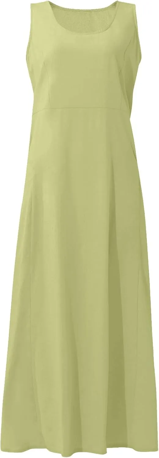 Plus Size Dresses for Curvy Women Summer Casual Sleeveless Cotton Sun Dress Maxi Tunic Tank Beach Dress with Pocket