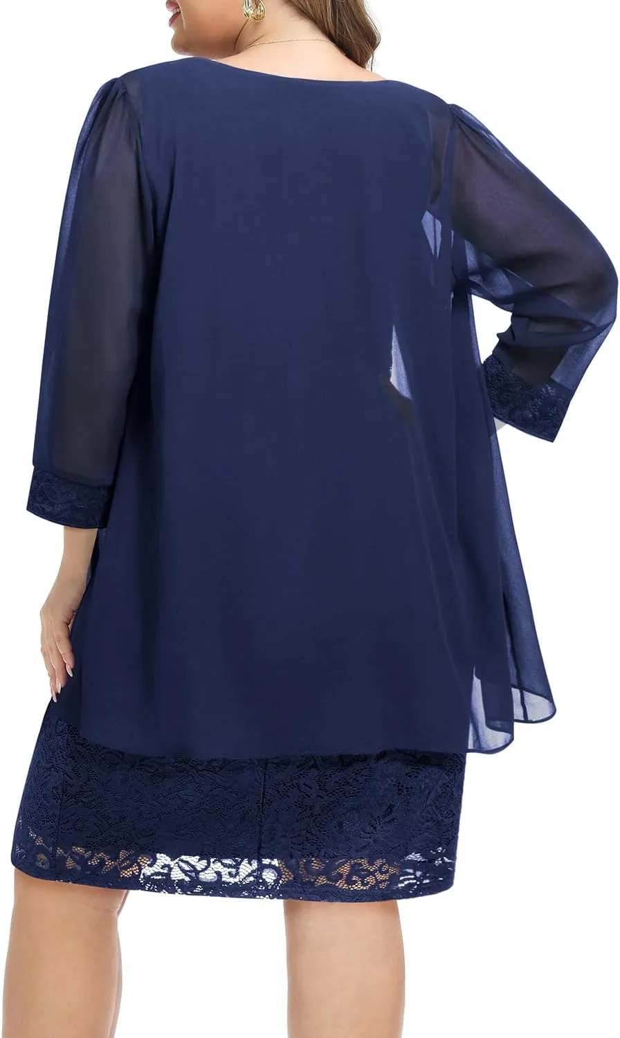 Plus Size Mother of The Bride Dress - 2 Piece Wedding Guest Formal Lace Dress with Jackets
