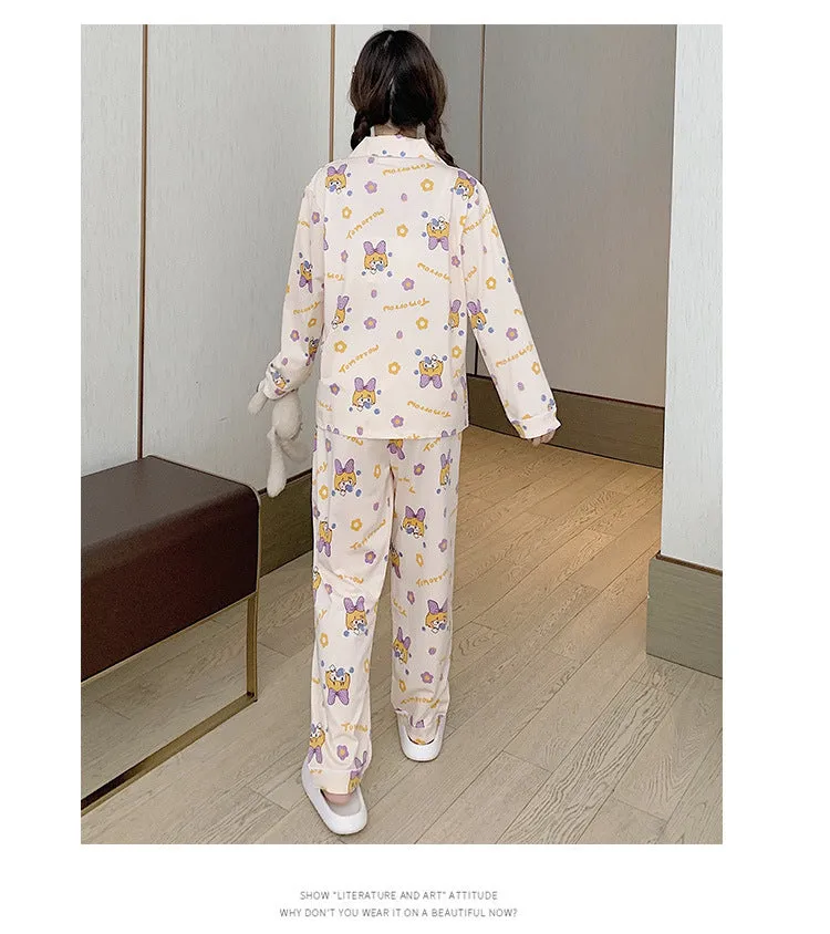 Popular Streaming Pajamas Women Lapel Cotton Long Sleeved Trendy Western Cardigan Loungewear Sets Sleepwear