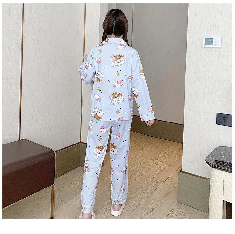 Popular Streaming Pajamas Women Lapel Cotton Long Sleeved Trendy Western Cardigan Loungewear Sets Sleepwear