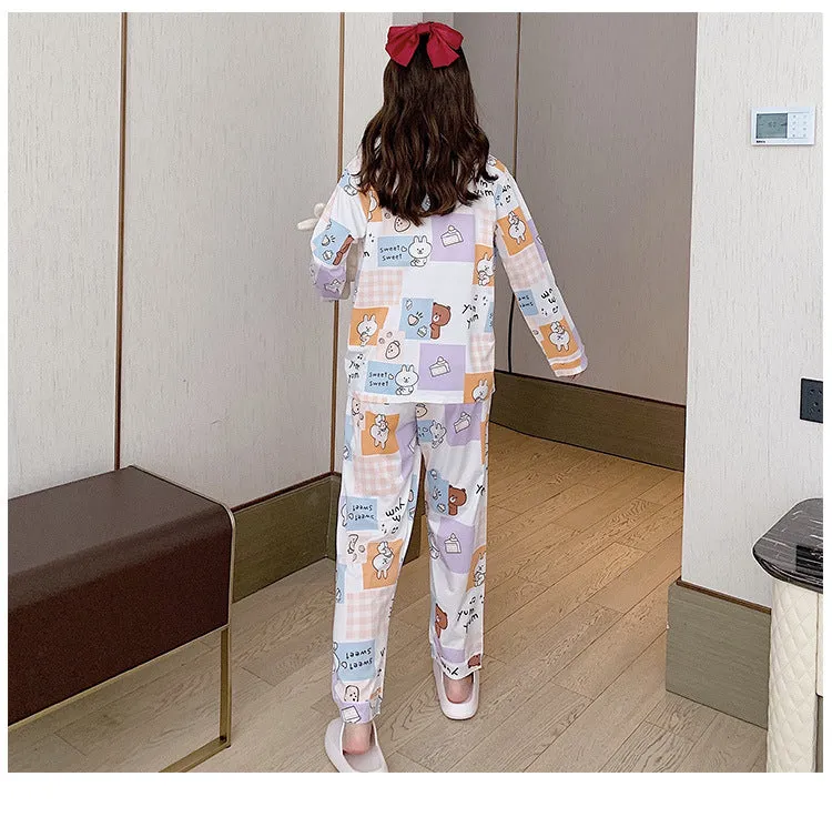 Popular Streaming Pajamas Women Lapel Cotton Long Sleeved Trendy Western Cardigan Loungewear Sets Sleepwear