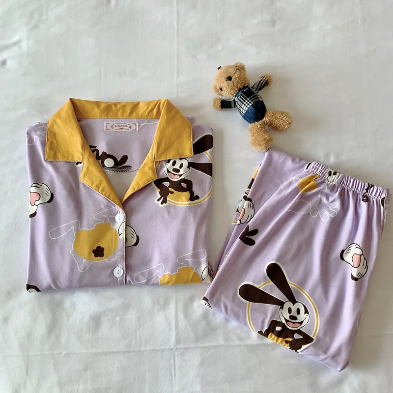 Popular Streaming Pajamas Women Lapel Cotton Long Sleeved Trendy Western Cardigan Loungewear Sets Sleepwear