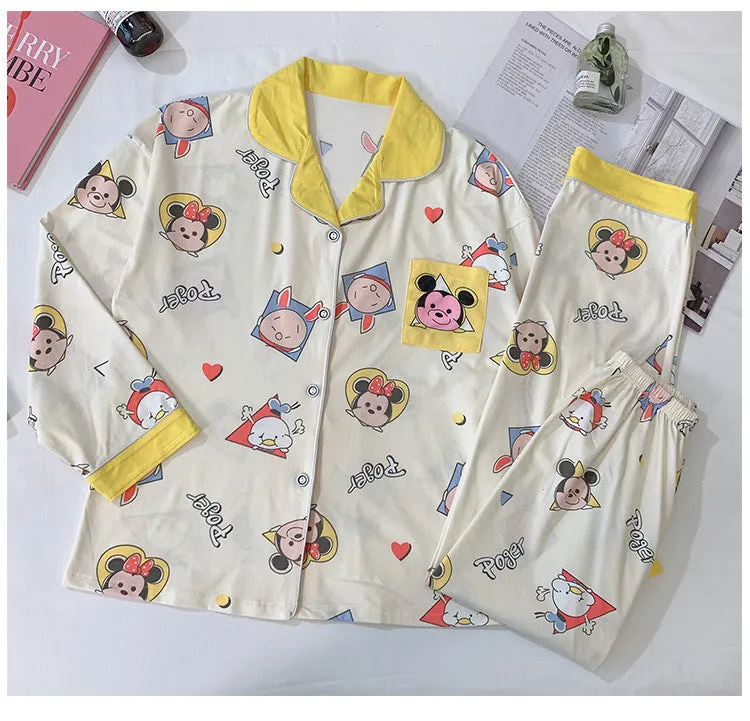 Popular Streaming Pajamas Women Lapel Cotton Long Sleeved Trendy Western Cardigan Loungewear Sets Sleepwear