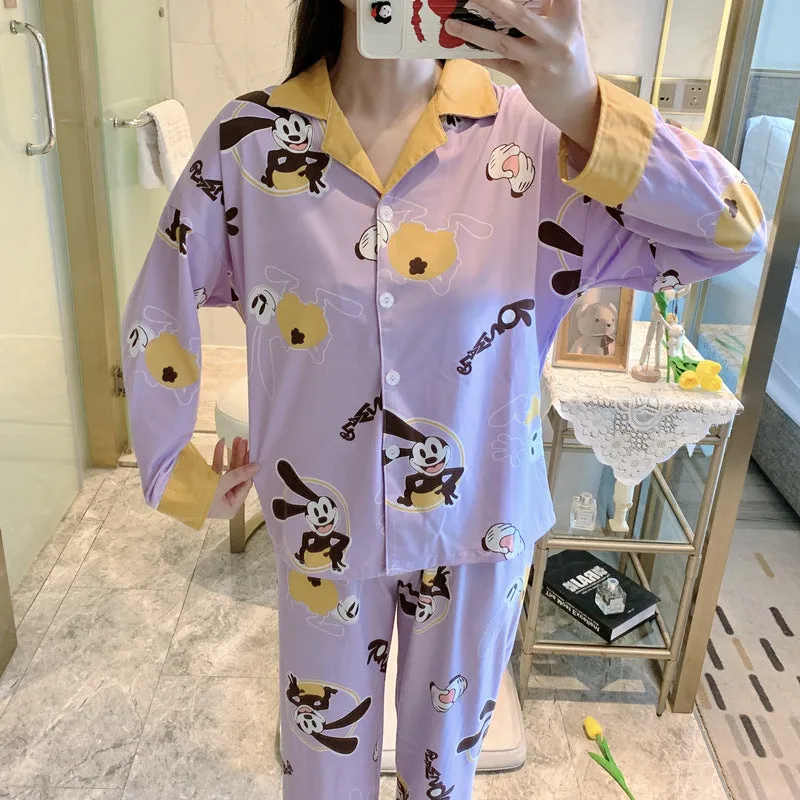 Popular Streaming Pajamas Women Lapel Cotton Long Sleeved Trendy Western Cardigan Loungewear Sets Sleepwear