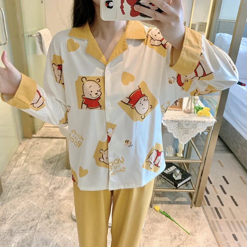 Popular Streaming Pajamas Women Lapel Cotton Long Sleeved Trendy Western Cardigan Loungewear Sets Sleepwear