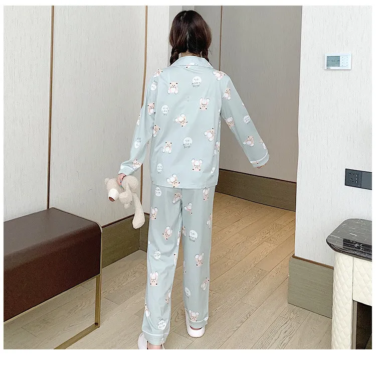 Popular Streaming Pajamas Women Lapel Cotton Long Sleeved Trendy Western Cardigan Loungewear Sets Sleepwear