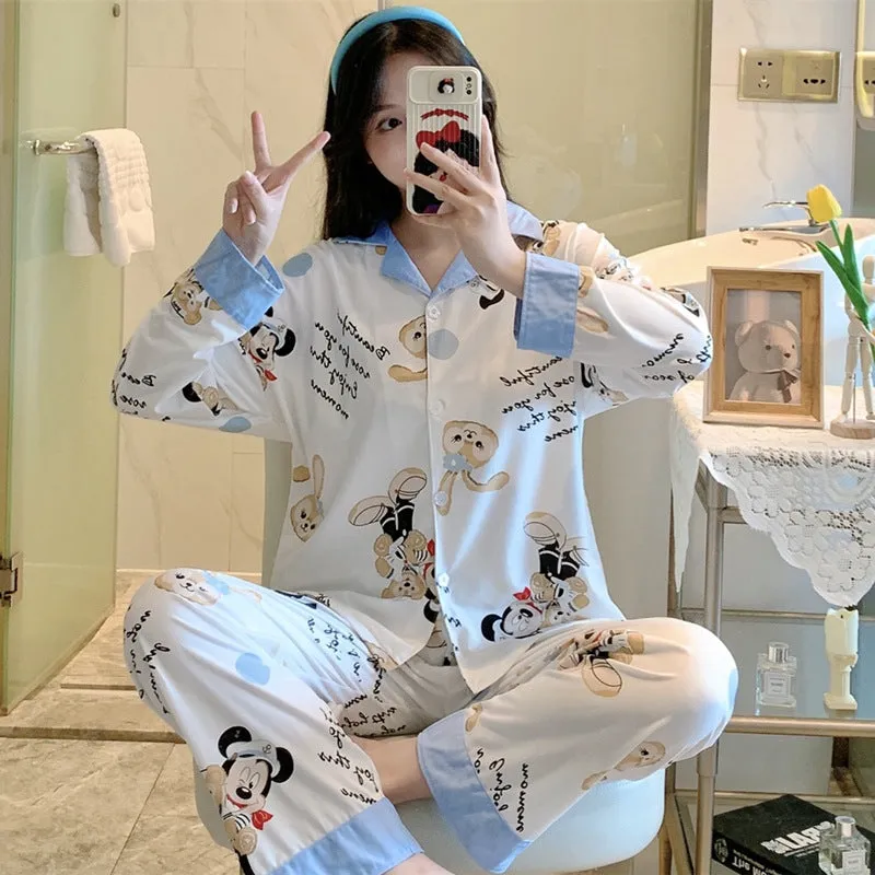 Popular Streaming Pajamas Women Lapel Cotton Long Sleeved Trendy Western Cardigan Loungewear Sets Sleepwear