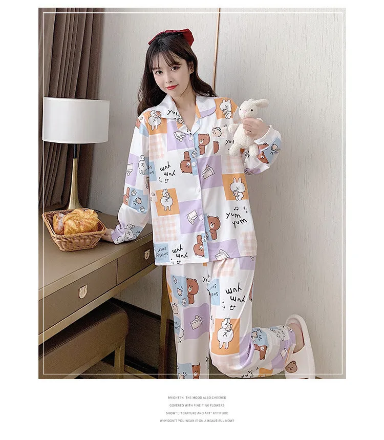 Popular Streaming Pajamas Women Lapel Cotton Long Sleeved Trendy Western Cardigan Loungewear Sets Sleepwear