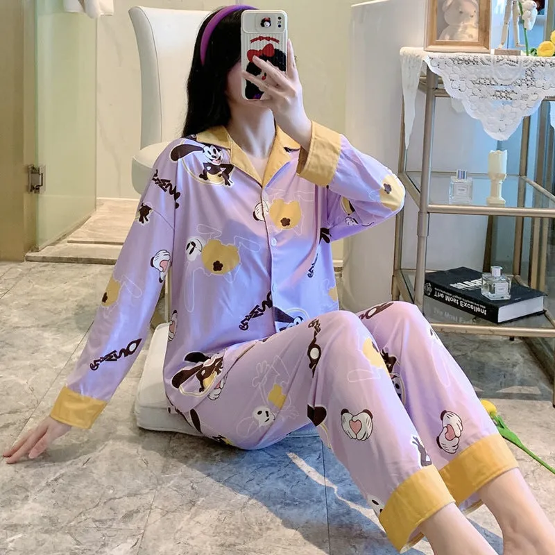 Popular Streaming Pajamas Women Lapel Cotton Long Sleeved Trendy Western Cardigan Loungewear Sets Sleepwear