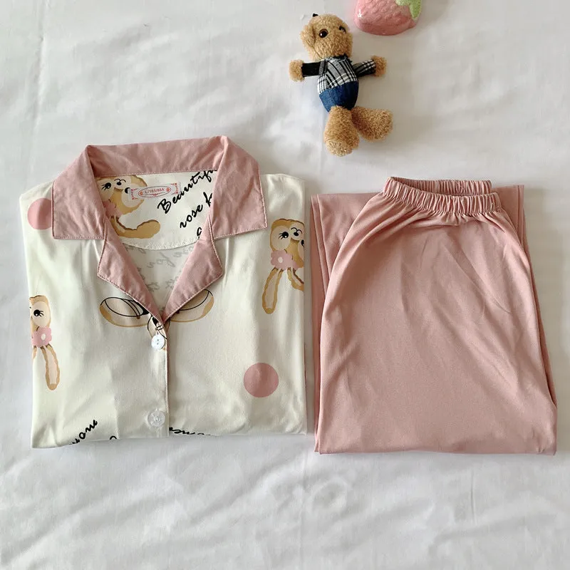 Popular Streaming Pajamas Women Lapel Cotton Long Sleeved Trendy Western Cardigan Loungewear Sets Sleepwear