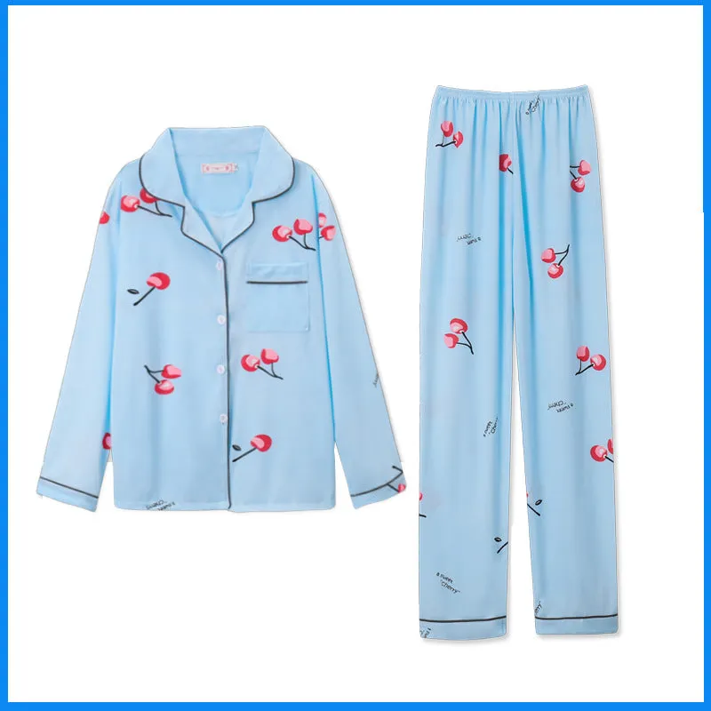 Popular Streaming Pajamas Women Lapel Cotton Long Sleeved Trendy Western Cardigan Loungewear Sets Sleepwear
