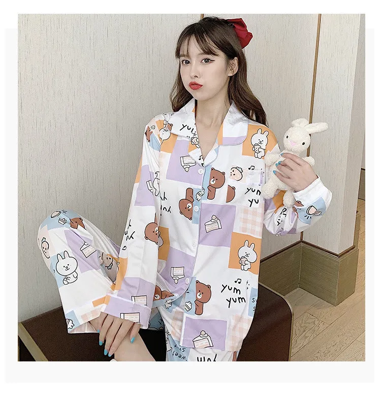 Popular Streaming Pajamas Women Lapel Cotton Long Sleeved Trendy Western Cardigan Loungewear Sets Sleepwear