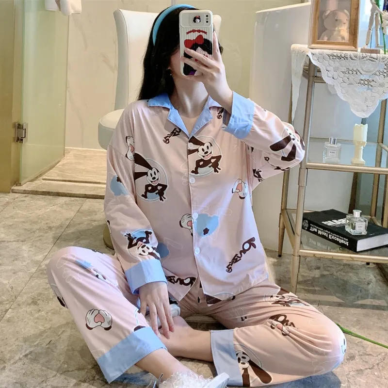 Popular Streaming Pajamas Women Lapel Cotton Long Sleeved Trendy Western Cardigan Loungewear Sets Sleepwear