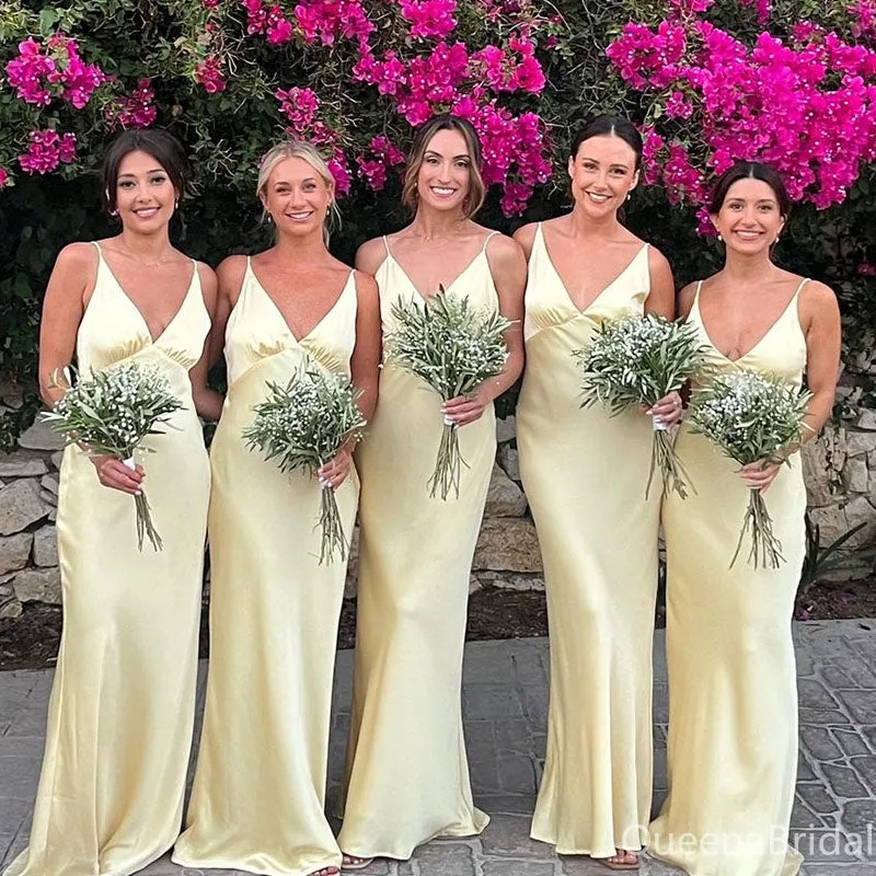 Popular Yellow V-neck Mermaid Bridesmaid Dresses for Wedding Party, BDS0240