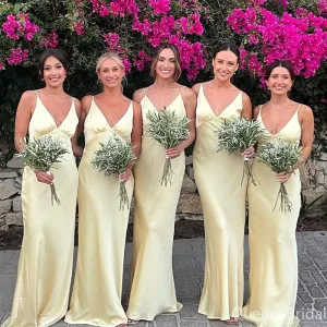 Popular Yellow V-neck Mermaid Bridesmaid Dresses for Wedding Party, BDS0240