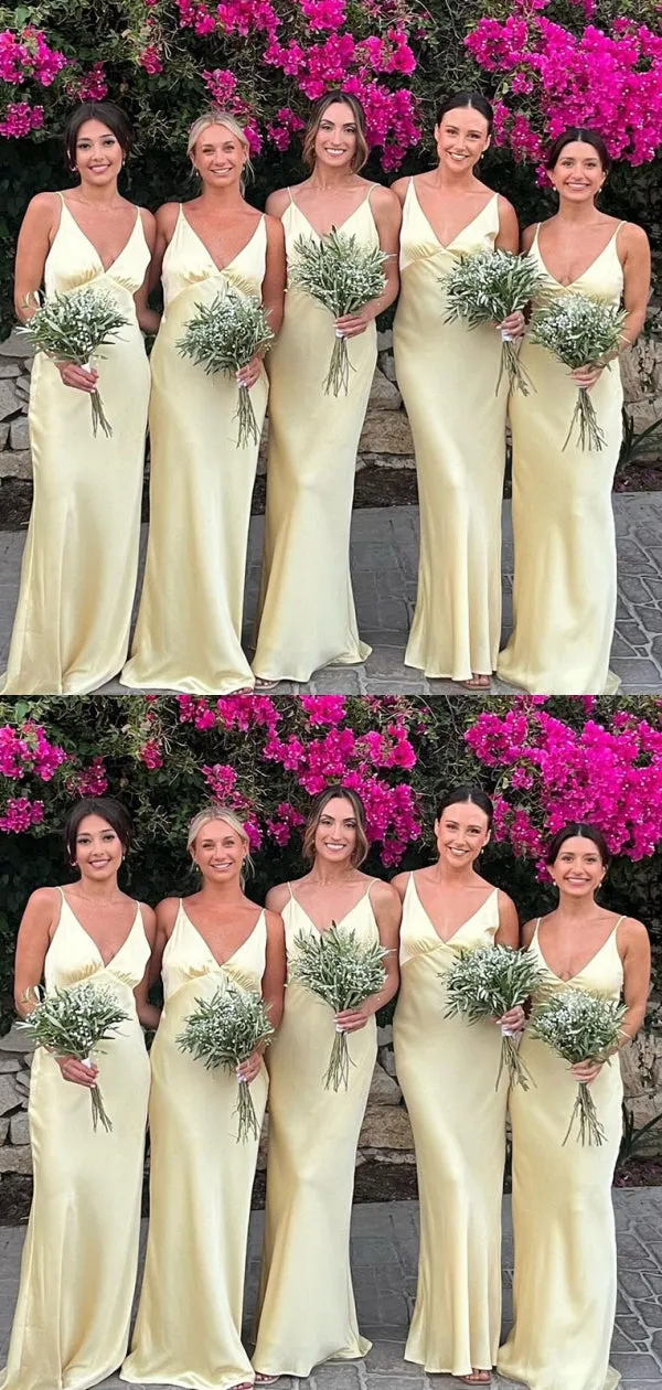 Popular Yellow V-neck Mermaid Bridesmaid Dresses for Wedding Party, BDS0240