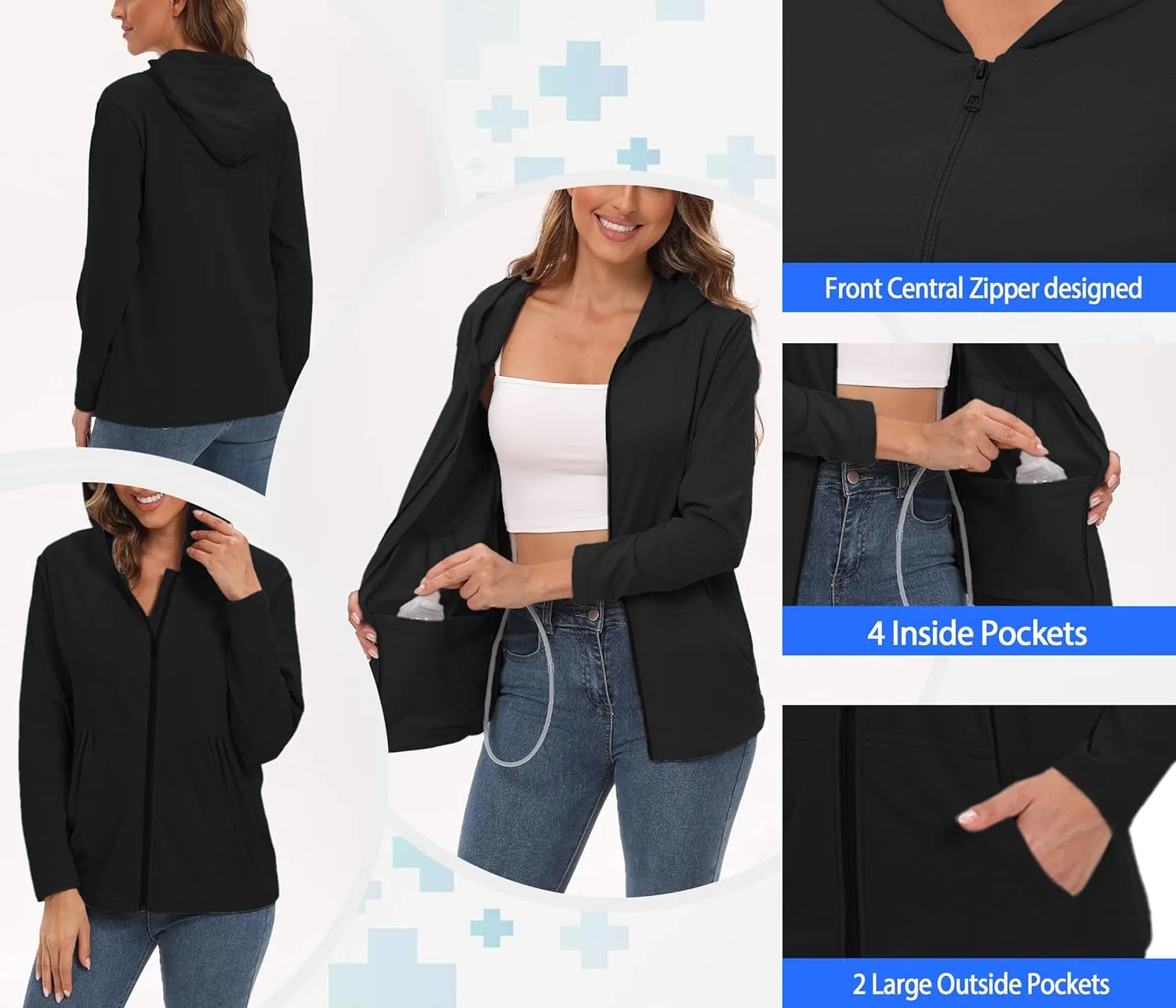Post Mastectomy Shirts with Drain Pockets Breast Mastectomy Recovery Must Haves Soft Long Sleeve Zip Up Shirts Clothing