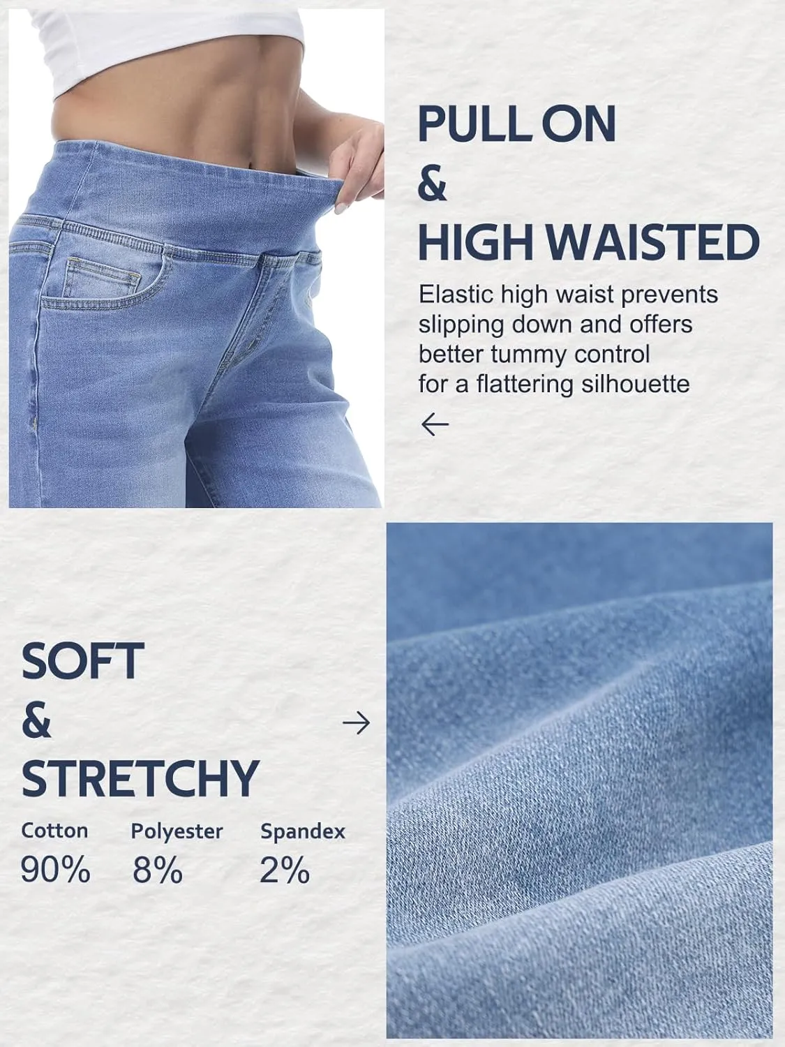 Pull on Wide Leg Jeans for Women, High Waisted Stretchy Baggy Trendy Tummy Control Straight Leg Jeans Denim Pants