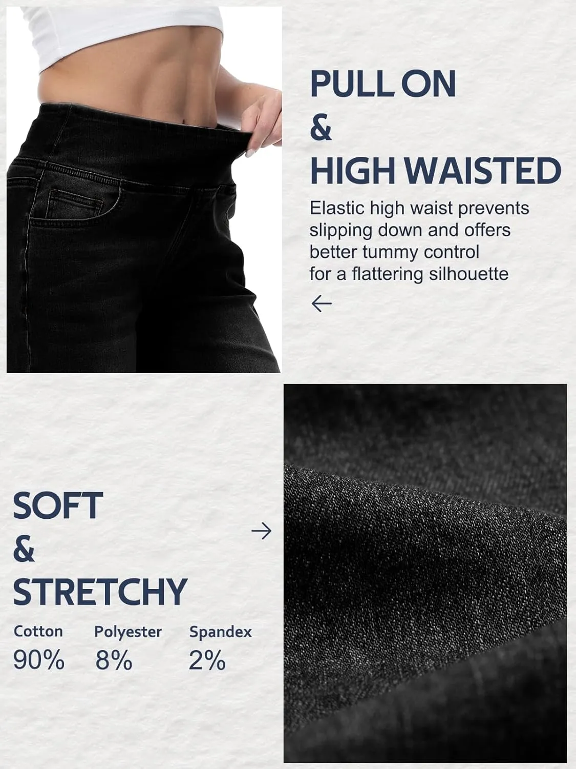 Pull on Wide Leg Jeans for Women, High Waisted Stretchy Baggy Trendy Tummy Control Straight Leg Jeans Denim Pants